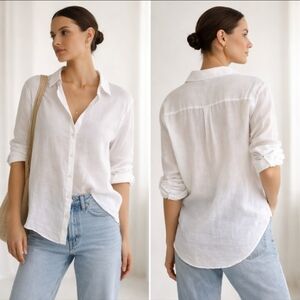 White Linen Button Down Flowy Lightweight Coastal Chic Old Money Small